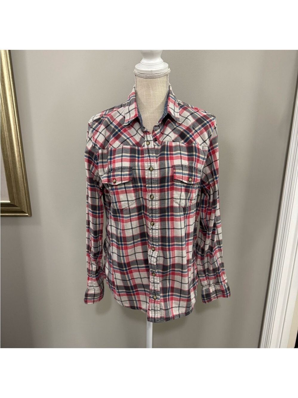 JACHS Girlfriend Plaid Button Down Shirt - Red, Black, White